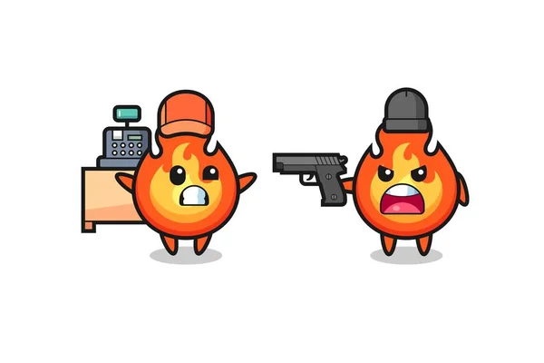 Illust Cute Fire Cashier Pointed Gun Robber Lindo Diseño Estilo — Archivo Imágenes Vectoriales