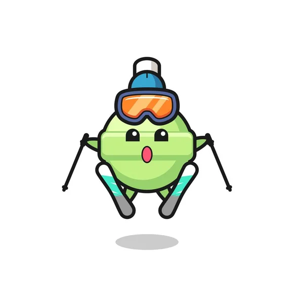 Personaje Mascota Lollipop Como Jugador Esquí Lindo Diseño Estilo Para — Vector de stock