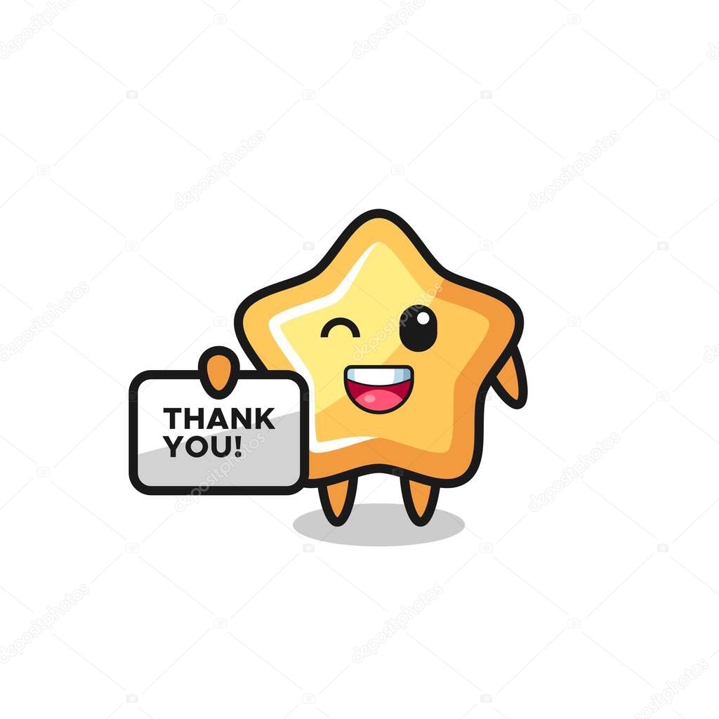 the mascot of the star holding a banner that says thank you , cute style design for t shirt, sticker, logo element