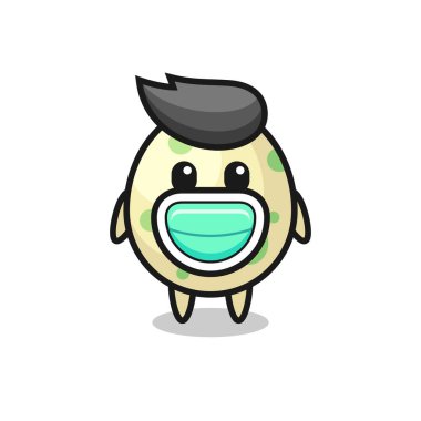 Maske takan sevimli benekli yumurta karikatürü, tişört, çıkartma, logo elementi için hoş bir tasarım.