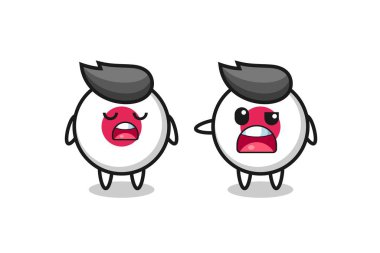 İki sevimli Japon bayrak rozeti karakteri, tişört, çıkartma ve logo elementi için şirin bir tasarım arasındaki tartışmanın resmi