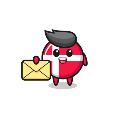 Danimarka bayrağı rozetinin çizimi sarı bir harf taşıyor, tişört, çıkartma, logo elementi için şirin bir tasarım.