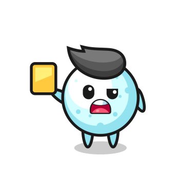 Futbol hakemi olarak çizgi film karakteri sarı kart veriyor, tişört, çıkartma, logo elementi için şirin bir tasarım.