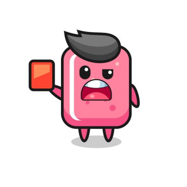 Hakem olarak sevimli balonlu sakız maskotu kırmızı kart veriyor. Tişört, çıkartma, logo elementi için şirin bir tasarım.