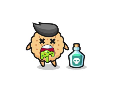 Zehirlenmeden dolayı kusan yuvarlak bisküvilerin resmi. Tişört, çıkartma, logo elementi için şirin bir tasarım.