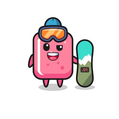 Snowboard stili sakız karakteri tasviri, tişört, çıkartma, logo elementi için şirin tasarım