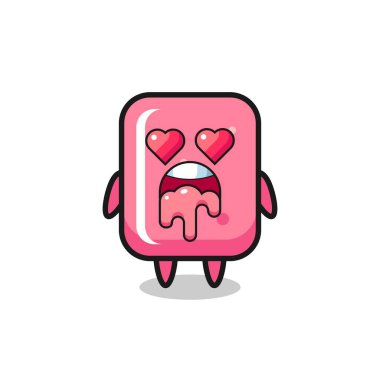 Sevimli bir sakızın aşık olma ifadesi kalp şeklinde gözleri, tişört, çıkartma, logo elementi için şirin bir tasarım.