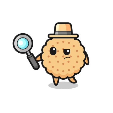 Yuvarlak bisküvi dedektif karakteri bir davayı inceliyor. Tişört, çıkartma, logo elementi için şirin bir tasarım.