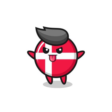 Yaramaz Danimarka bayrak rozet karakteri alaycı poz, tişört, etiket, logo ögesi için şirin tasarım