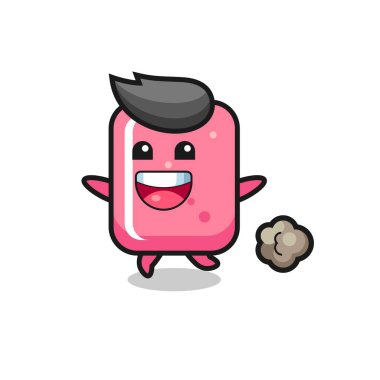 Koşu pozlu mutlu sakız karikatürü, tişört, etiket, logo elementi için şirin bir tasarım.