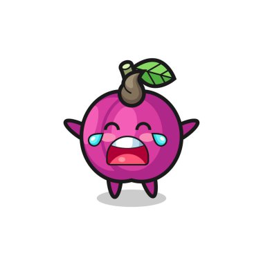 Ağlayan erik meyvesi, tatlı bebek, tişört, çıkartma, logo elementi için şirin tasarım.