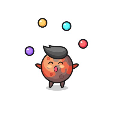 Mars sirk karikatürü bir topla hokkabazlık yapıyor, tişört, çıkartma, logo elementi için şirin bir tasarım.