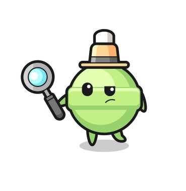 Lolipop dedektifi karakteri bir davayı inceliyor. Tişört, çıkartma, logo elementi için şirin bir tasarım.