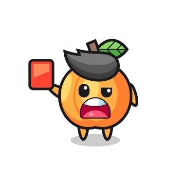 Hakem olarak kayısı maskotu kırmızı kart veriyor. Tişört, çıkartma, logo elementi için şirin bir tasarım.