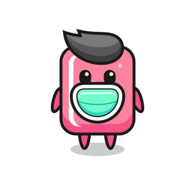 Maske takan sevimli balonlu sakız karikatürü, tişört, etiket, logo elemanı için şirin bir tasarım.