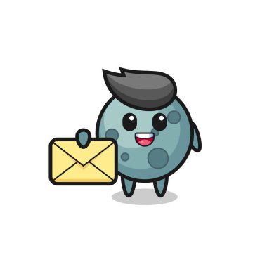 Asteroitin elinde sarı bir harf, tişört, çıkartma, logo elementi için şirin bir tasarım olduğu karikatür çizimi