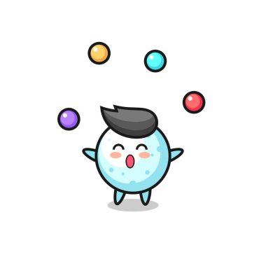 Kar topu sirki çizgi filmi bir topla hokkabazlık, tişört, çıkartma, logo elementi için şirin bir tasarım.