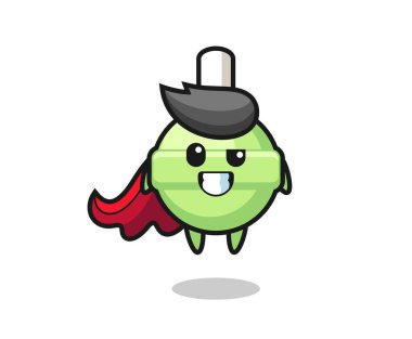 Uçan bir süper kahraman olarak sevimli bir lolipop karakteri, tişört, çıkartma, logo elementi için şirin bir tasarım.