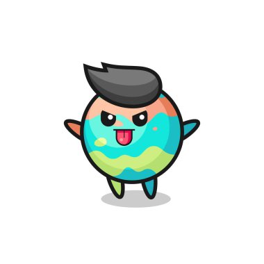 Yaramaz banyo bombaları. Alaycı pozdaki karakter. Tişört, çıkartma, logo elementi için şirin bir tasarım.