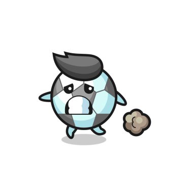 Futbol topunun korku içinde koşuşunun gösterimi, tişört, etiket, logo ögesi için şirin bir tasarım