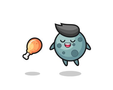 Şirin göktaşı kızarmış tavuk, tişört, çıkartma ve logo elementleri için şirin bir tasarım yüzünden havada süzülüyor.