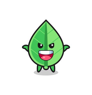 Şirin yaprağın korkutma hareketi, tişört, etiket, logo elementi için şirin bir tasarım.