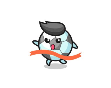 Şirin futbol illüstrasyonu bitiş çizgisine ulaşıyor, tişört, etiket, logo elementi için şirin bir tasarım.