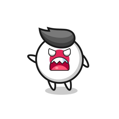 Sevimli Japon bayrak rozeti karikatürü çok kızgın bir poz, tişört, çıkartma, logo elementi için şirin bir tasarım.