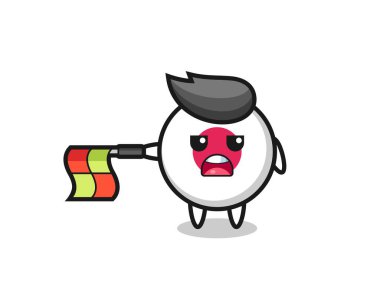 Japon bayrak rozeti karakteri çizgi hakimi olarak bayrağı yatay tutun, tişört, çıkartma, logo elementi için şirin bir tasarım yapın.