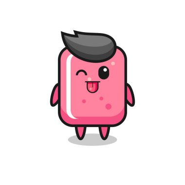 Tatlı yüzlü sevimli sakız karakteri dilini dışarı çıkarırken, tişört, çıkartma, logo elementi için şirin tasarım