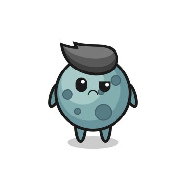 Kuşkulu yüzlü asteroidin maskotu tişört, etiket, logo elementi için şirin bir tasarım.