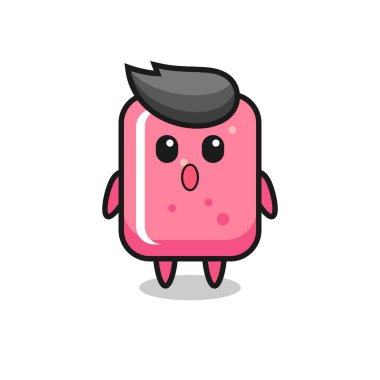 Sakız çizgi filminin hayret verici ifadesi, tişört, etiket, logo elementi için şirin bir tasarım.