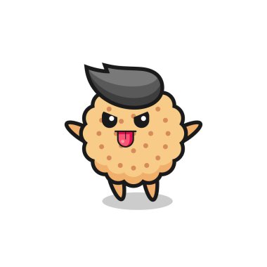 Yaramaz yuvarlak bisküvi karakteri, alaycı duruş, tişört, çıkartma, logo elementi için şirin tasarım