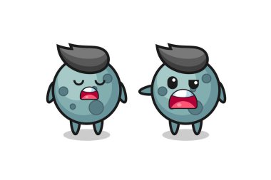 İki sevimli asteroid karakteri, tişört, çıkartma ve logo elementi için şirin bir tasarım arasındaki tartışmanın gösterimi