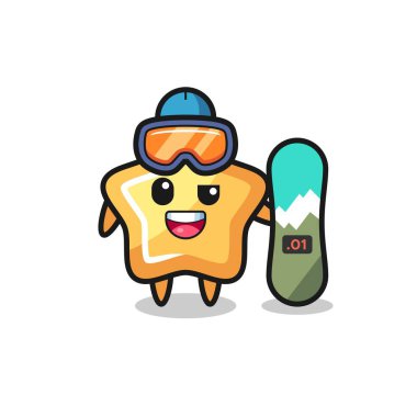 Snowboard stili yıldız karakteri tasviri, tişört, çıkartma, logo elementi için şirin tasarım