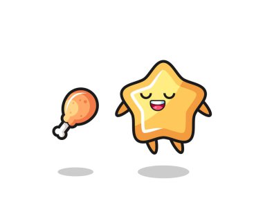 Şirin yıldız yüzüyor ve kızarmış tavuk yüzünden cezbedildi. Tişört, çıkartma, logo elementi için şirin bir tasarım.