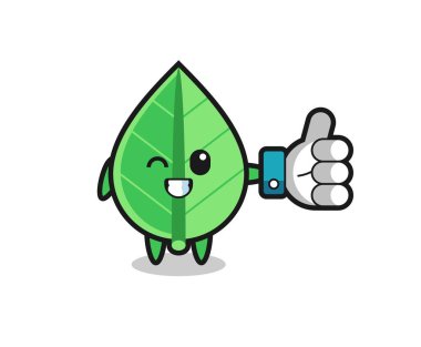 Sosyal medya sembolü olan sevimli bir yaprak, tişört, etiket, logo ögesi için şirin bir tasarım