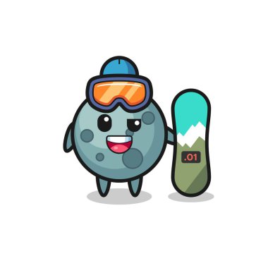 Snowboard stili asteroid karakterinin tasviri, tişört, çıkartma, logo elementi için şirin tasarım