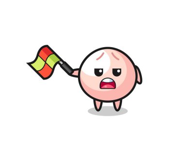 Çizgi film hakemi olarak köfte çizgi filmi bayrağı 45 derecelik açıyla kaldırın, tişört, çıkartma, logo elementi için şirin bir tasarım yapın.