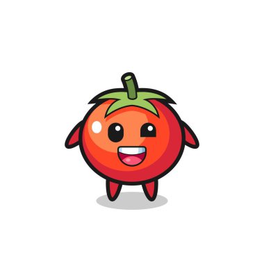 Garip pozları olan bir domates karakteri tasviri, tişört, çıkartma, logo elementi için şirin bir tasarım.