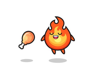 Kızarmış tavuk, tişört, çıkartma ve logo elementleri için şirin bir tasarım.