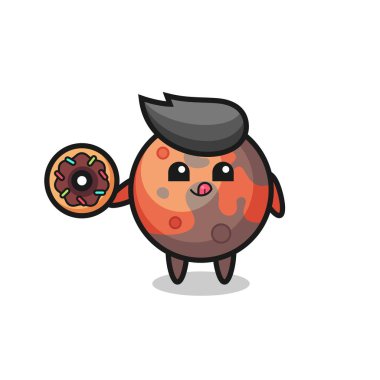 Tişört, etiket, logo elementi için tatlı bir tasarım olan donut yiyen bir adamın çizimi