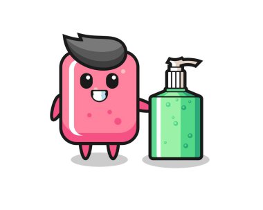 El dezenfektanlı sevimli sakız karikatürü, tişört, çıkartma, logo elementi için şirin bir tasarım.