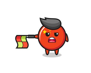 Sıralı yargıç olarak Çin bayrağı karakteri bayrağı yatay tutun, tişört, çıkartma, logo elementi için şirin bir tasarım yapın