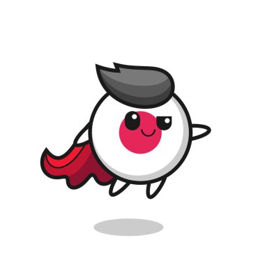 Sevimli Japon bayrağı rozetli süper kahraman uçuyor. Tişört, çıkartma, logo elementi için şirin bir tasarım.