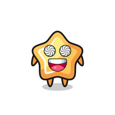 Hipnotize edilmiş gözleri olan sevimli yıldız karakteri, tişört, çıkartma, logo elementi için şirin bir tasarım.