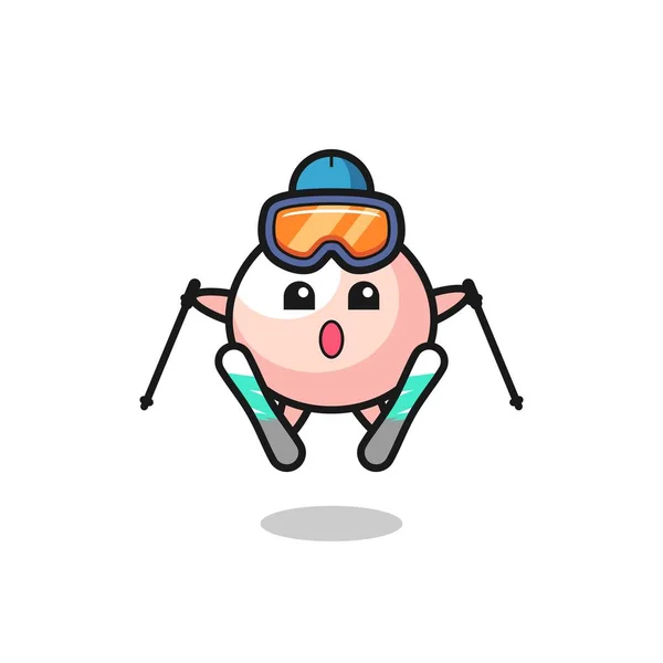 Meatbun Mascot Character Ski Player Cute Style Design Shirt Sticker — Stock Vector