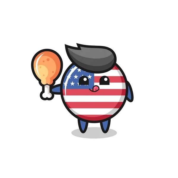 Bandera Los Estados Unidos Insignia Linda Mascota Está Comiendo Pollo — Vector de stock