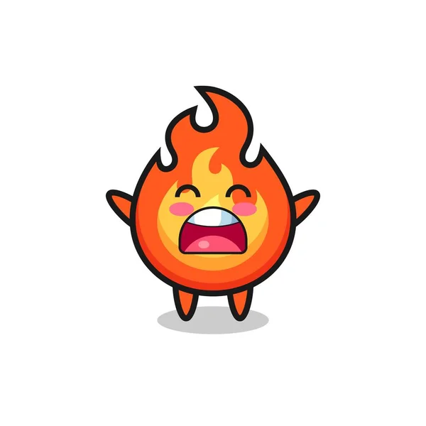 Cute Fire Mascot Yawn Expression Cute Style Design Shirt Sticker — Stock Vector