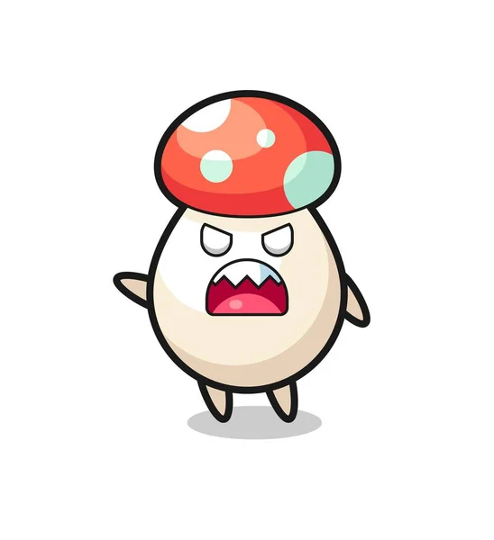 Cute Mushroom Cartoon Very Angry Pose Cute Style Design Shirt — Stock Vector